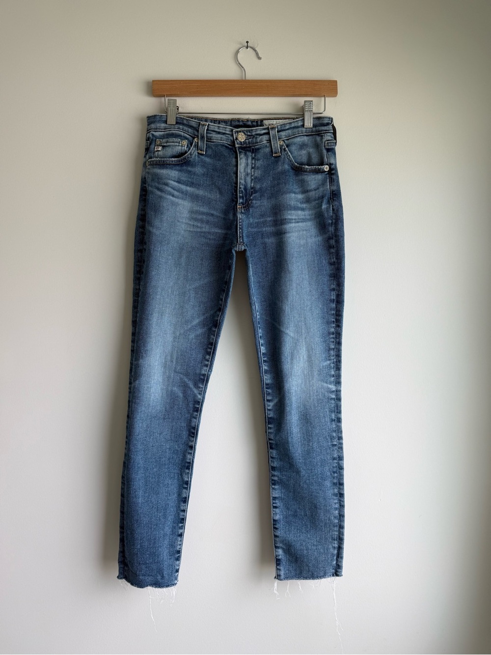 AG Prima Ankle Cigarette Leg Jeans Raw Hem Medium Wash Size 27